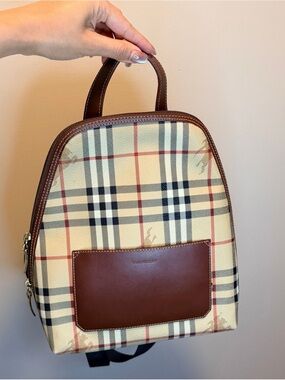 Burberry Beige Plaid Leather-Trim Mini Backpack